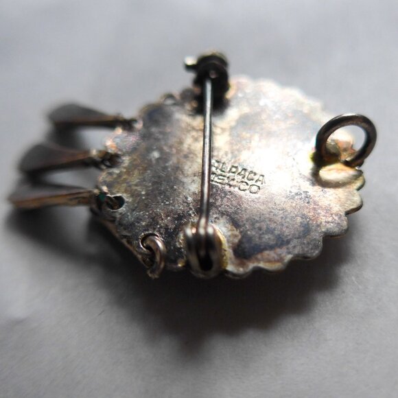 Aldaca Mexico crushed turquoise and sterling silver dangle pin pendant - Picture 10 of 11